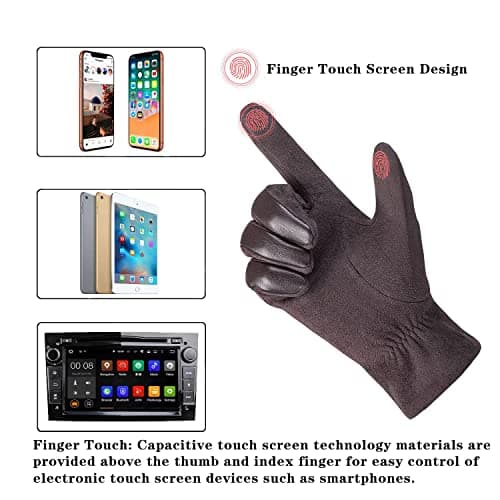 alqqas Winter Fashion Leather Gloves for Men, Finger Touchscreen Texting Wool Lined Warm Windproof Suede Driving Gloves