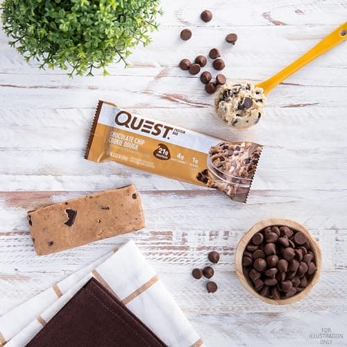 Quest Nutrition Chocolate Chip Dough Cookie Protein Bars, 21g Protein, 1g Sugar, 4g Net Carb, High Fiber, Gluten Free, Keto Friendy, 12 Count
