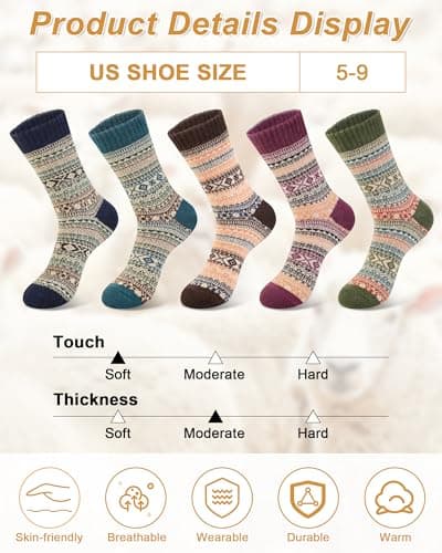 Senker Fashion Womens Wool Socks, Stocking Stuffers Gifts for Women Men Warm Soft Crew Boot Sock for Winter Hiking