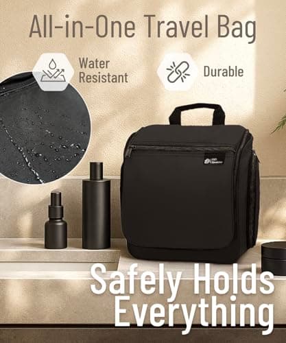 D&D Hanging Travel Toiletry Bag for Men and Women – Large Cosmetics, Makeup and Toiletries Organizer Kit with 10 Compartments, YKK Zippers, XXL Metal Swivel Hook, Water-Resistant Nylon