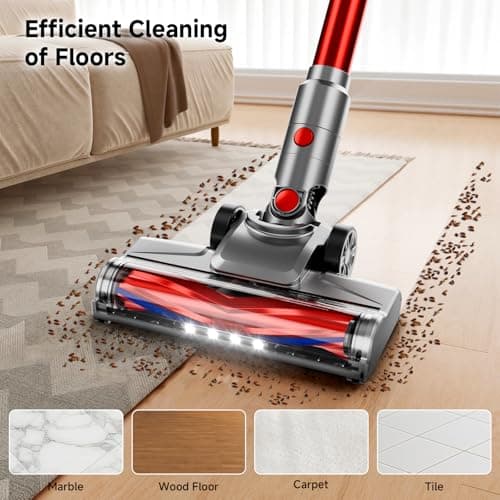 fenhua Cordless Vacuum Cleaner, Powerful Stick Vacuum Cleaner for Home with Rechargeable Battery, 6-in-1 Lightweight Handheld Vacuum, 45 Mins Runtime for Hardfloor & Carpets Pet Hair (red)