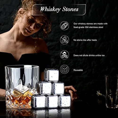 Whiskey Set Gifts for Men, DIOXADOP 6 Stainless Steel Whisky Stones 2 Crystal Whisky Glasses 1 Blessing Card in a Exquisite Wooden Box, Prepare a Gift for Whiskey Scotch Bourbon Lover