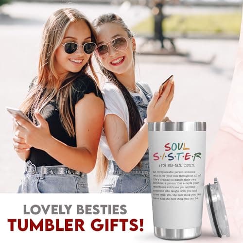 TEEZWONDER Friendship Gifts for Women - Soul Sister Stainless Steel Insulated Coffee Tumbler with Lid 20 oz - Mothers Day Birthday Gifts for Friendship Women Friend BFF Female Work Bestie Coworkers