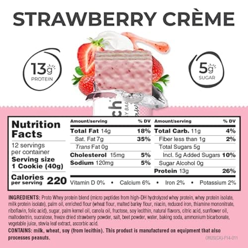 Power Crunch Whey Protein Bars, High Protein Snacks with Delicious Taste, Strawberry Cream, 1.4 Ounce (12 Count)