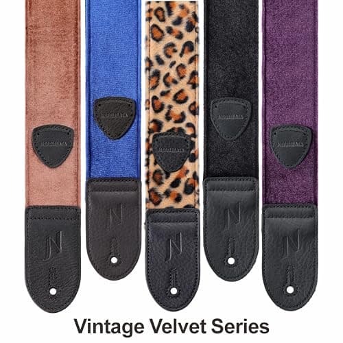 Nefelibata Guitar Strap,Double Full-Grain Leather Ends,Vintage Velvet Strap/FREE BONUS-4 Picks+Strap Locks+Strap Button,Gift For Bass,Electric&Acoustic Guitars(Vintage Coffee Brown)