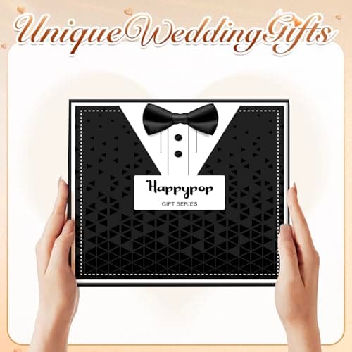 HAPPYPOP Wedding Gifts for Groom - Black Tuxedo Socks for Groom, I Do What She Says Engagement Socks