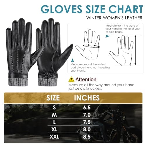 EGSSHOP Winter Warm Genuine Leather Gloves, Cashmere Lined Driving Motorcycle Gloves for Men