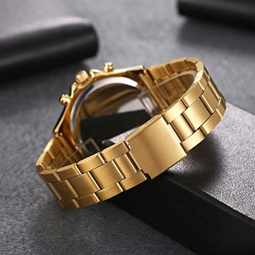 Lancardo Gold Hip-Hop Watch for Men [Upgraded] Japan Quartz 3ATM Waterproof Dress Casual Watch