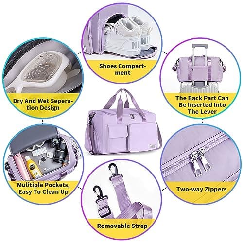 FIORETTO Women's Gym Duffle Bag with Shoes Compartment, 37L Capacity, Ideal for Travel, Gym, Sports, Duffel, Weekender