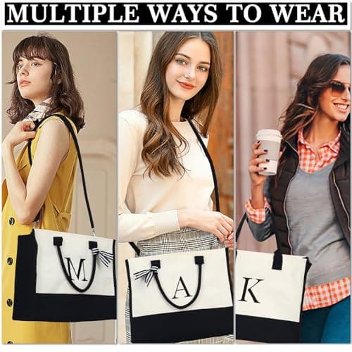 YOOLIFE Gifts for Women - Initial Tote Bag & Makeup Bag, Birthday Gifts for Women Mom Wife Teacher Friend