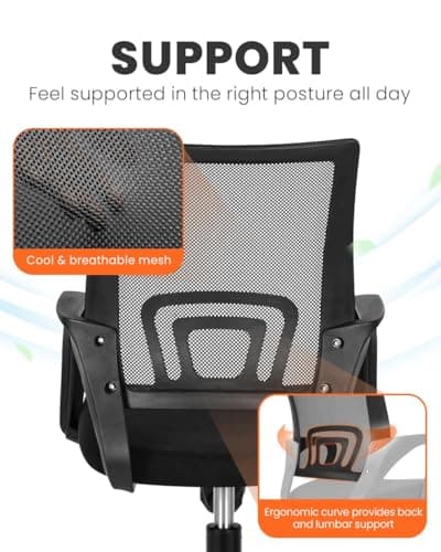 NEO CHAIR Office Desk Computer Chair Ergonomic Mesh Gaming Mid Back Seat with Comfy Lumbar Support Adjustable Height Swivel for Home Task (Black)