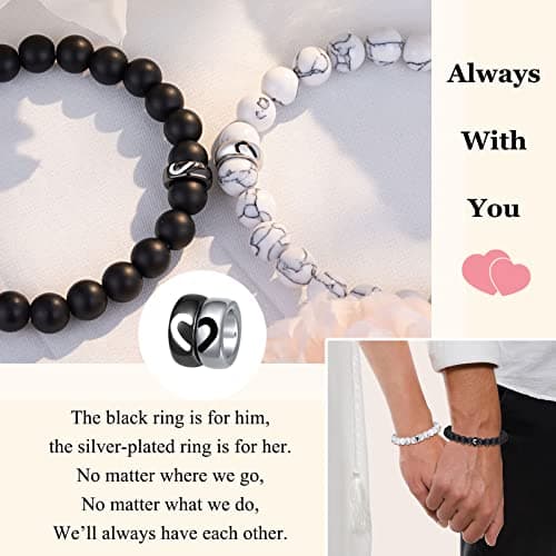 UNGENT THEM Matching Couple Ring Bracelets for Boyfriend Girlfriend Husband Wife Valentines Anniversary Birthday Engagement Gifts
