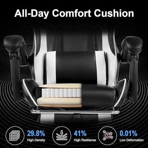 VECELO Ergonomic Gaming Chair with Footrest, Comfy Recliner Computer Chair, Swivel Seat, Height Adjustable, High Back PU Leather, Lumbar Support, Headrest for Adults, Black