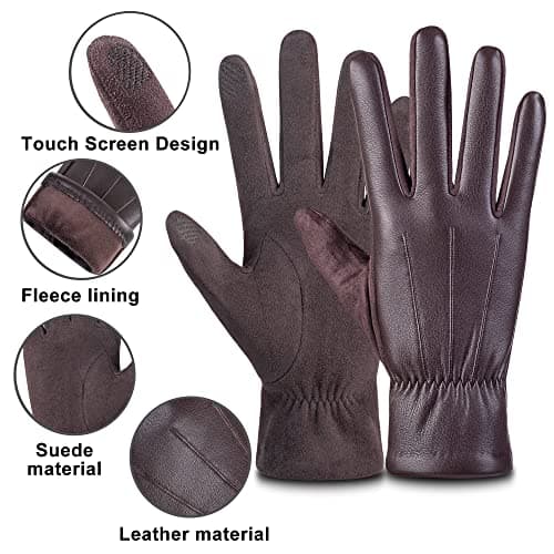 alqqas Winter Fashion Leather Gloves for Men, Finger Touchscreen Texting Wool Lined Warm Windproof Suede Driving Gloves