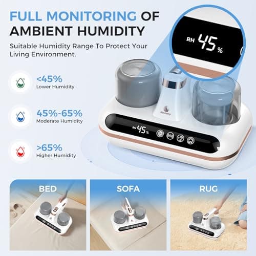 Amzany Mattress Vacuum Cleaner - 5-in-1 Cordless Bed Vacuum Cleaner, Powered by UV-C Light & Ultrasonic Technology, 16Kpa Strong Suction,Low Noise,Suitable for Dust, Pet Hair, Etc.