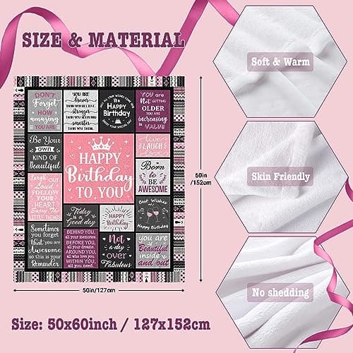 Birthday Gifts for Women Girls Throw Blanket 60"X50", Happy Birthday Decorations for Women, Gifts for Women Birthday Unique, Womens Birthday Gift Ideas for Her Friend Mom Sister Grandma Wife