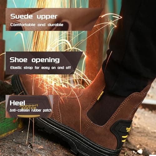 GUBANGDUN Steel Toe Work Boots for Men Slip Resistant Welding Work Boots Slip-on Safety Shoes for Industrial Construction