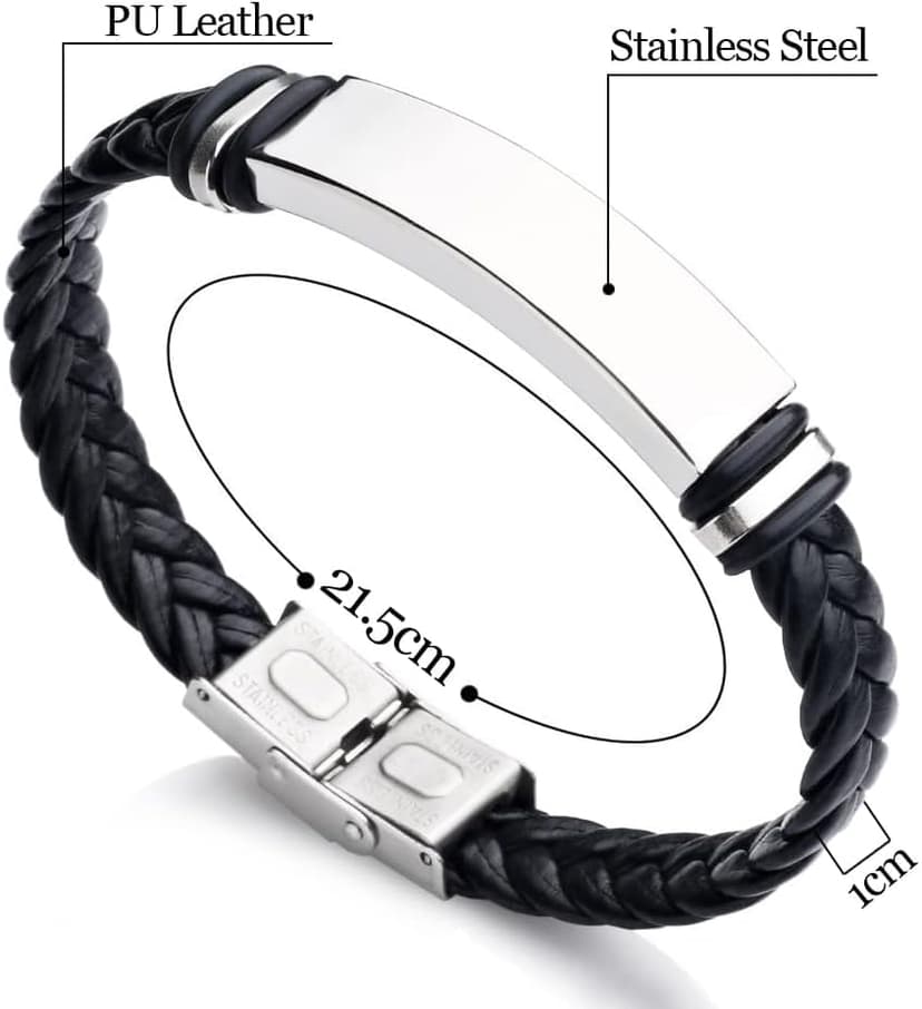 EDSG Mens Bracelet Personalized Custom Bracelets for Men Leather Engraved Bracelet Gift for Boyfriend Husband Dad Bestman Gift for Valentines Day Christmas, Birthday, Wedding, Anniversary, Father's Day