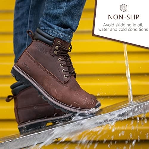 SAFETY LOONG Work Boots for Men Waterproof Soft Toe Non Slip Comfortable Leather Workboots