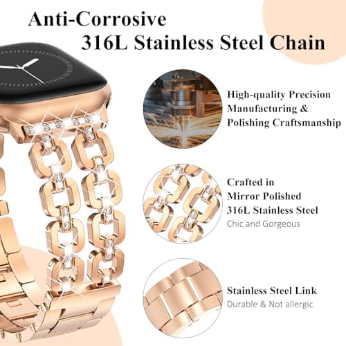 WINGLE for Apple Watch Band 42/46/38/40/41/44/45/49mm Women Designer Dressy Bands Fancy Chain Bracelet Stainless Steel Elegant Jewelry Metal Strap for iWatch Series 11 10 9 8 7 6 5 4 SE/Ultra 3 2 1