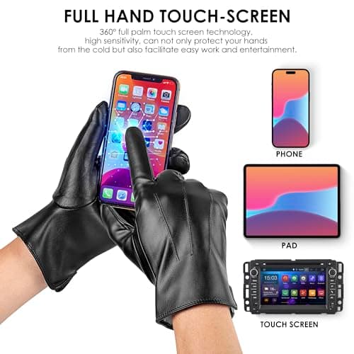TOSWAKE Leather Gloves for Men 2 Pack, Winter Gloves PU Warm Thermal Wool Lined, Mens Gloves Touchscreen Texting for Driving