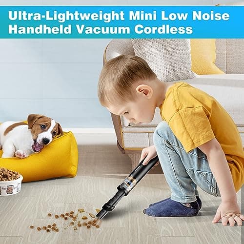 Upbooz Handheld Vacuum Cordless, Car Vacuum with 14000PA Powerful Suction with LED Light, Air Duster 2-in-1,Low Noise Rechargeable Portable Mini Vacuum Cleaner for Car Home Pet Office,Two Gears Black