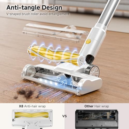 Cordless Vacuum Cleaner, 35Kpa Vacuum Cleaner for Home, 45Mins Stick Vacuum with LED Display, Anti-Tangle & Wall Mount Charging, 6 in 1 Lightweight Vacuum for Hard Floors, Carpet, Pet Hair (yellow)