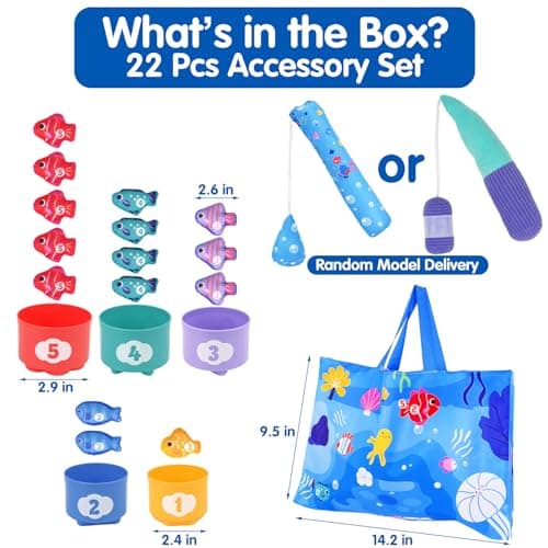 Montessori Toys for 1 Year Old - Cloth Fishing Game Toddler Toys Age 1-2 with Stacking Cups - Sorting Learning Baby Toy 12-18 Months - One Year Old Boy Girl First Birthday Gifts for 1 2 3 Year Old