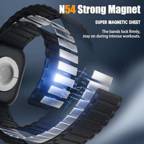 Magnetic Silicone Band Compatible with Apple Watch Bands 49mm 46mm 45mm 44mm 42mm 41mm 40mm 38mm Men Women, Soft Sport Strap Strong Magnet Watchband for iWatch Ultra 3-1 SE Series 11/10/9/8/7/6/5/4/3