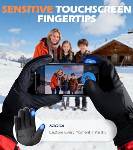 krosa Winter Gloves Men Women Made with 3M Insulation & Plush Lining, -15°F Windproof & Water-Resistant Snow Gloves for Cold Weather, Ski Glove with Reflective Strips & Touchscreen Fingers for Running