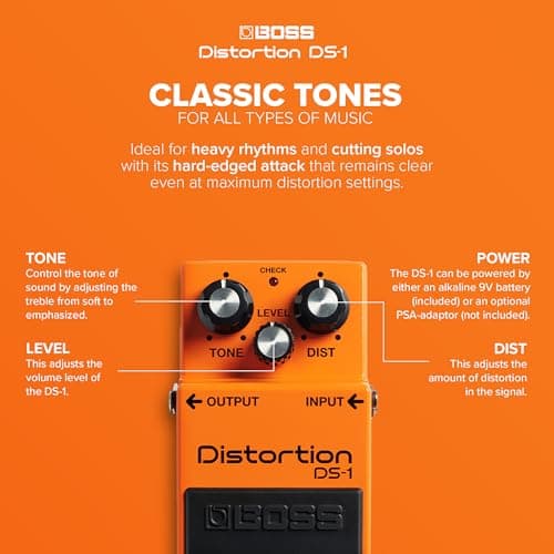 BOSS DS-1 Distortion | Compact Distortion Pedal | The Benchmark in Guitar Distortion | Hard-edged Attack & Smooth Sustain | Wide Tone Range