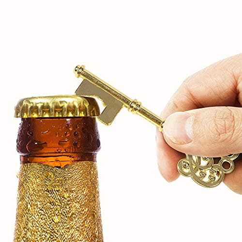 50 Sets Vintage Key Bottle Openers, Wedding Favor Souvenir Gift for Guests with Escort Card Thank You Tag Pillow Box and Satin Ribbon (Gold)
