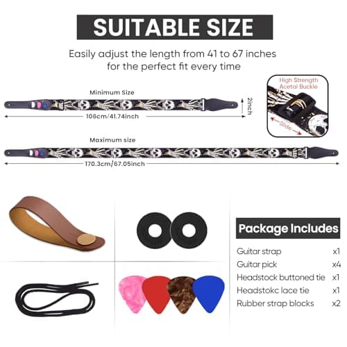 AARVI Guitar Strap Set for Bass/Electric/Acoustic Guitars Durable Multi-Purpose Music Accessory