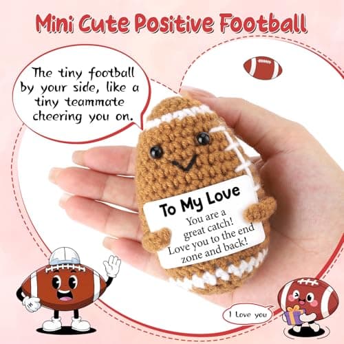 Birthday Gifts for Him Her Boyfriend Girlfriend, to My Love Handmade Emotional Crochet Football, Small Cute Anniversary Present for Him, Mini Romantic I Love You Gift for Husband Wife Couple