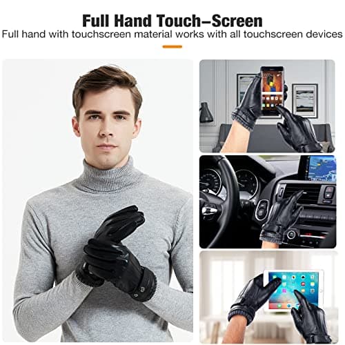 Aegend Leather Gloves for Men, Soft Warm Lining Full Hand Touchscreen Winter Gift Thermal