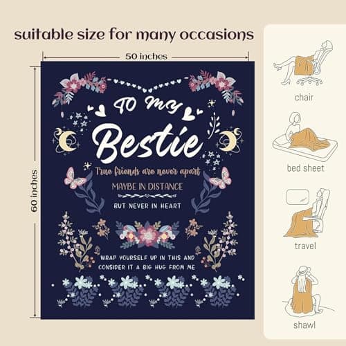 Bestie Gifts for Women on Christmas - Best Friend Blanket Gift 60 x 50 Inch - Bestie Gift, Best Friend Happy Birthday Gifts - Friendship Flannel Throw Blanket Thinking of You Far Away Gifts