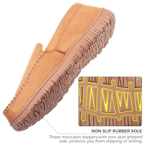 Lulex Moccasins for Men House Slippers Indoor Outdoor Plush Mens Bedroom Shoes with Hard Sole