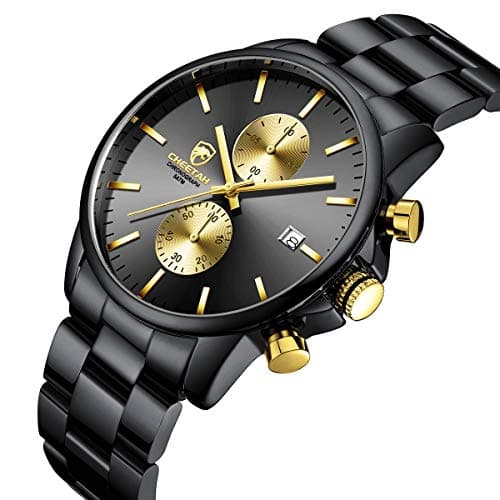 GOLDEN HOUR Fashion Business Mens Watches with Stainless Steel Waterproof Chronograph Quartz Watch for Men, Auto Date