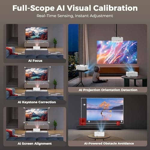 [AI Movin 2.0 System/1200 ANSI/Auto Focus] Projector-4K with WiFi 6 and Bluetooth, 30W DoIby Audio APPS Built-in Outdoor-Projector, Lisowod 1080P Smart Portable Proyector with HDR10+ 2025 Upgraded