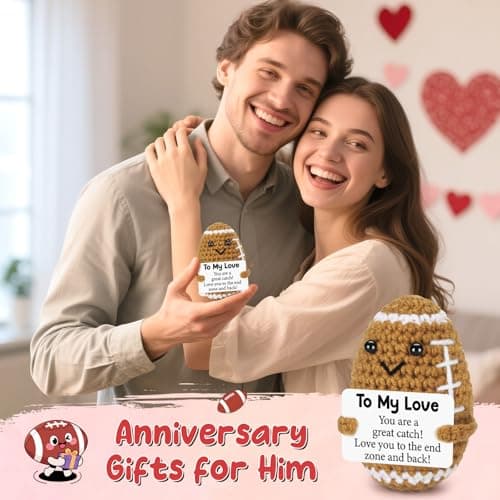 Birthday Gifts for Him Her Boyfriend Girlfriend, to My Love Handmade Emotional Crochet Football, Small Cute Anniversary Present for Him, Mini Romantic I Love You Gift for Husband Wife Couple