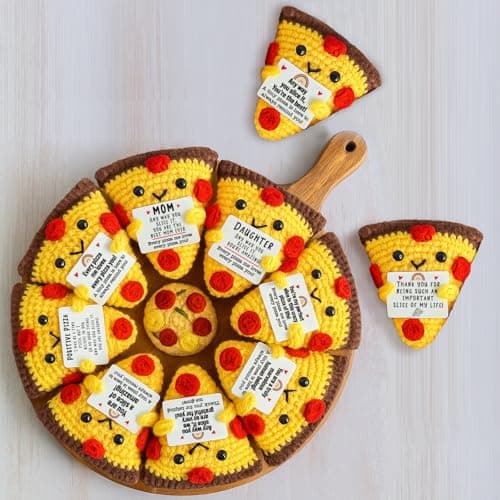 Romantic Gift For Couple Boyfriend Girlfriend Cute Handmade Crochet Pizza For Anniversary Valentine’s Day Love Gifts For Husband Wife Partner Small Birthday Gift Idea for Couples Pizza Decor