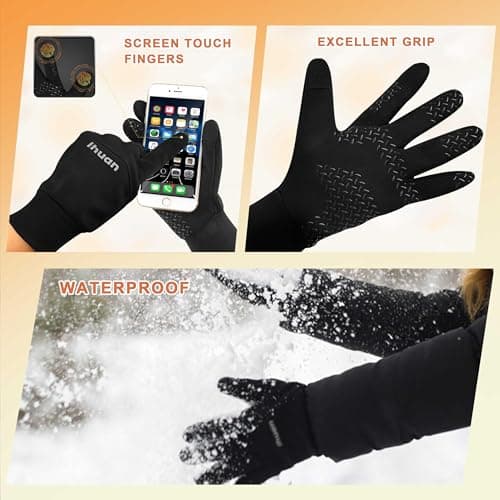 ihuan Winter Waterproof Gloves for Men Women Warm Running Cycling Snow Ski Gloves for Cold Weather, Thermal Windproof Material and Touch Screen Finger for Driving Snowboarding