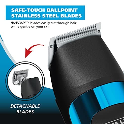 Wahl Manscaper® Total Body Grooming and Your Hair Down There Rechargeable Deluxe Hair Trimmer and Shaver with Safe-Touch Detachable Stainless Steel Precision Blades - Model 5708