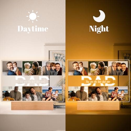 Personalized Gifts for Dad from Daughter Son, Custom Picture Frames with Photos, Customized Photo Frame with Night Light, Personalized Dad Gifts for Birthday Fathers Day Christmas