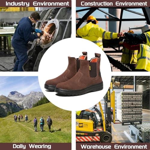 GUBANGDUN Steel Toe Work Boots for Men Slip Resistant Welding Work Boots Slip-on Safety Shoes for Industrial Construction
