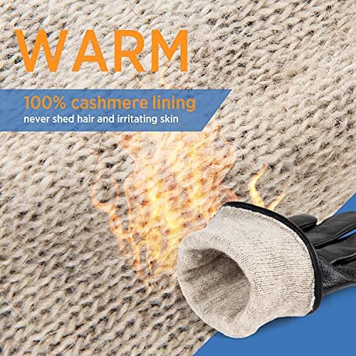 Alepo Genuine Sheepskin Leather Gloves for Men, Winter Warm Touchscreen Texting Cashmere Lined Driving Motorcycle Gloves