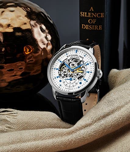 Stuhrling Original Mens Skeleton Automatic Dress Watch with Alligator Embossed Leather Strap Skeleton Dial