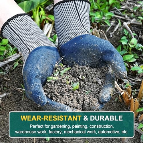 Trifabricy Garden Gloves for Women Men - 6 Pairs Breathable Hard-wearing Latex Coated Gardening Gloves for Women, Indoor/Outdoor Protective Working Gloves with Grip, Blue & Grey