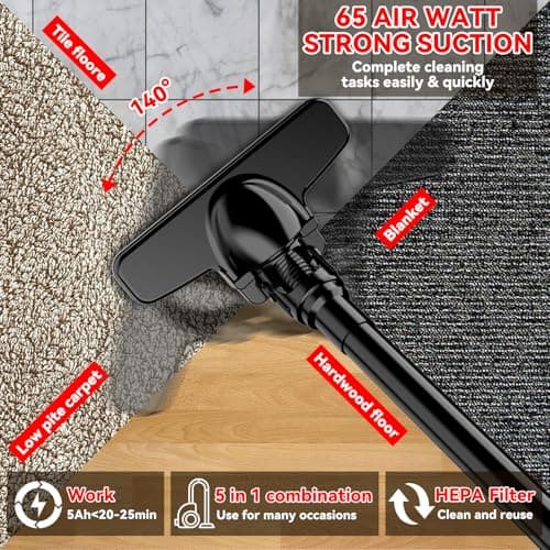 KXX Cordless Vacuum for Milwaukee M18 Battery, 5 in 1 Handheld Electric Vacuum Cleaner with 500W Powerful Motor, 46 CFM Portable Hand Vacuum with Filtration HEPA for Floor, Carpet, Car (Tool Only)