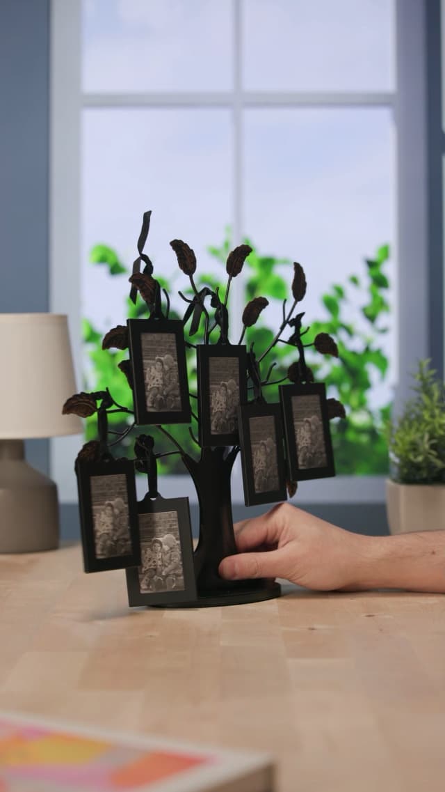 Americanflat Family Tree Picture Frame - Includes 6 Hanging 2x3 Picture Frames - Adjustable Ribbon Tassels - Ideal as Mother’s Day Gifts, Birthday Gifts, or Christmas Decor - Black and Bronze